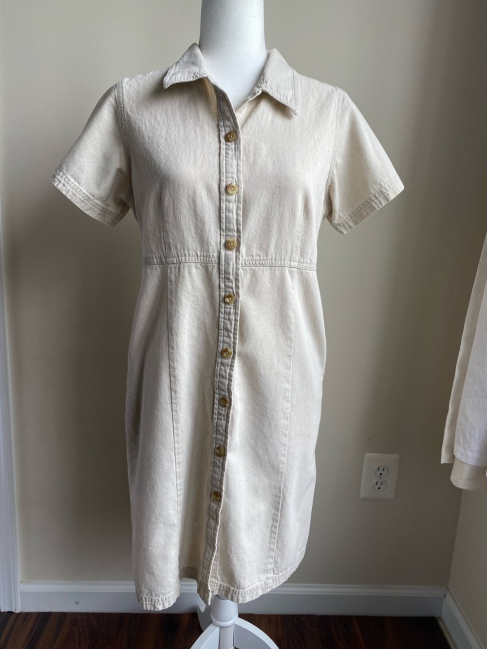VTG LL Bean Full Button 100% Cotton Canvas Collared Short Sleeve Dress 8